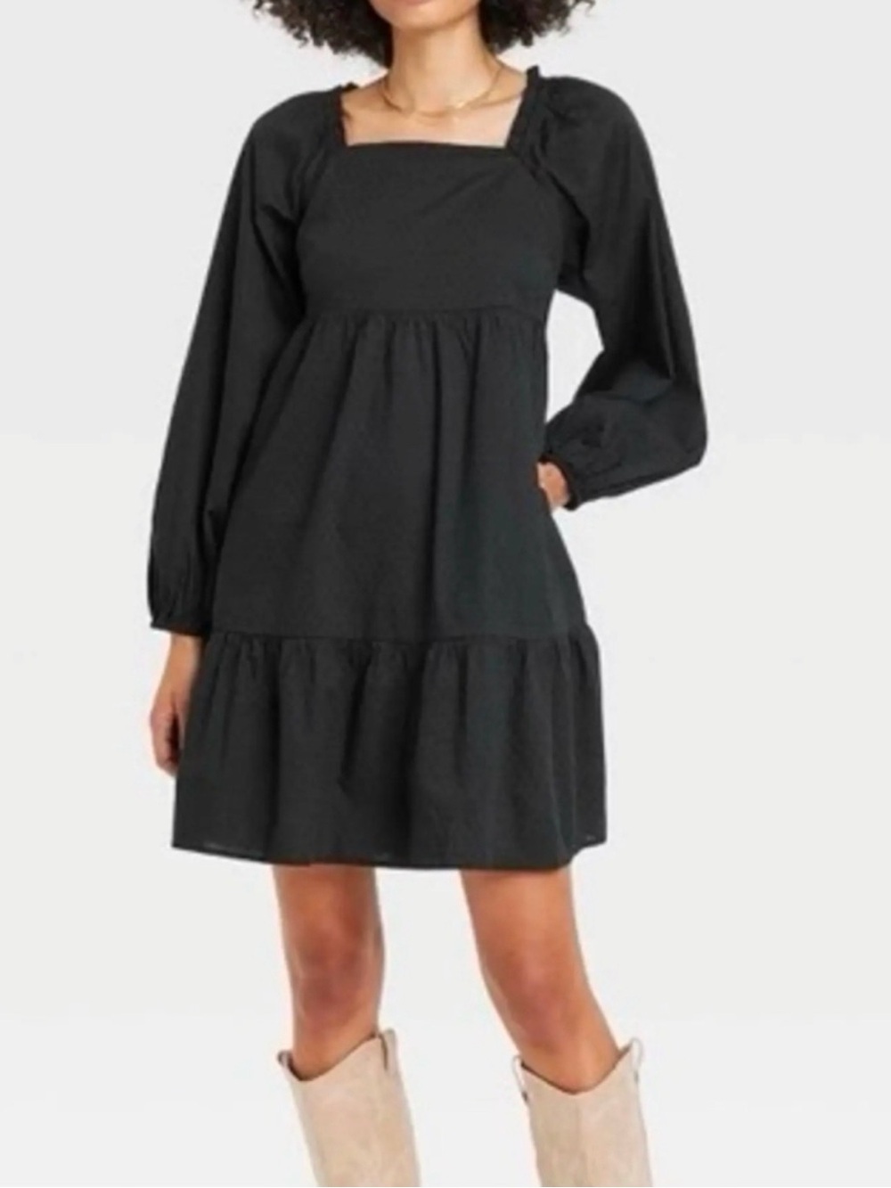 Universal Thread Black Square-Neck Balloon Long Sleeve Mini Dress Size 2X NWT